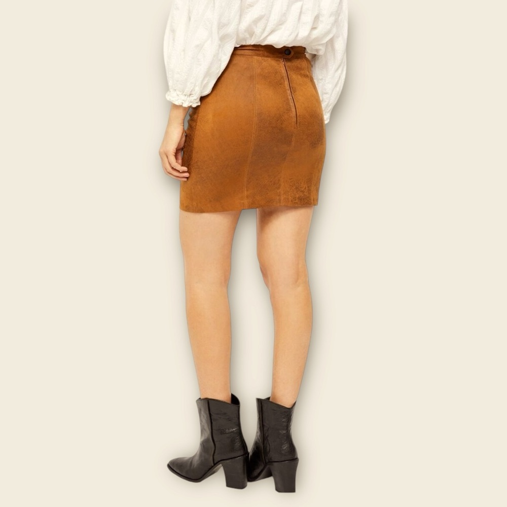 Free People OB1011915 Rumi Ruched Faux Leather Miniskirt Western Cowgirl - Picture 3 of 9
